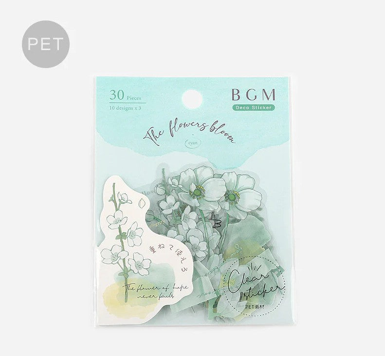 Cyan (Flowers Bloom Series) - Transparent Flake Stickers