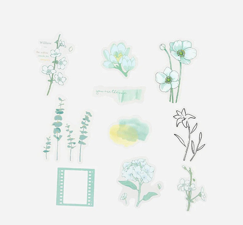 Cyan (Flowers Bloom Series) - Transparent Flake Stickers