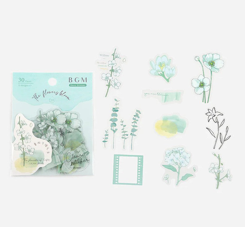 Cyan (Flowers Bloom Series) - Transparent Flake Stickers