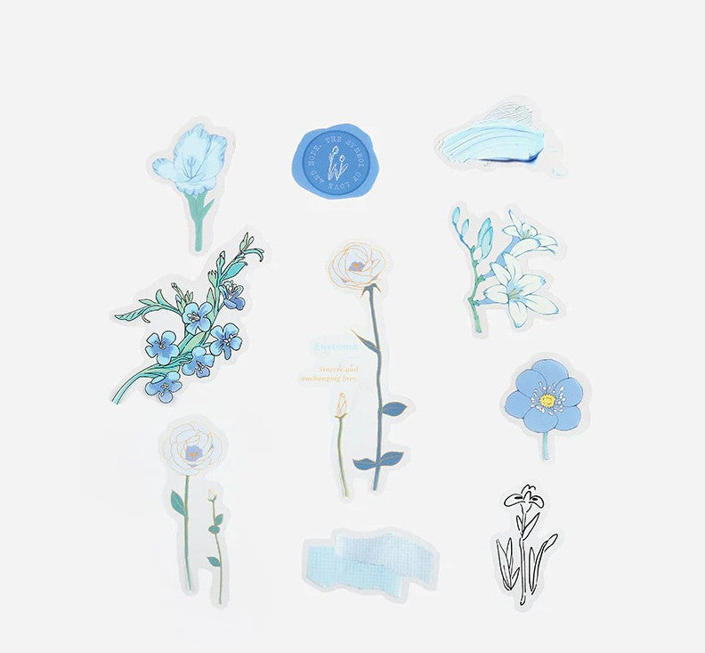 Blue (Flowers Bloom Series) - Transparent Flake Stickers