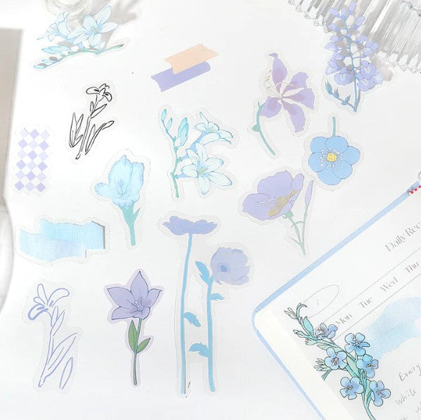 Blue (Flowers Bloom Series) - Transparent Flake Stickers