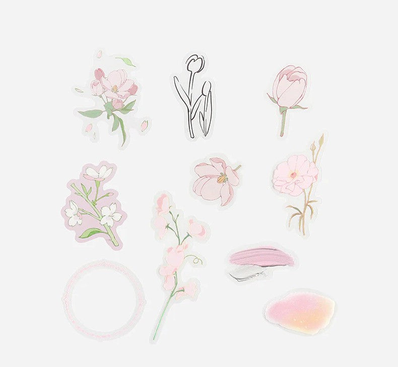 Pink (Flowers Bloom Series) - Transparent Flake Stickers