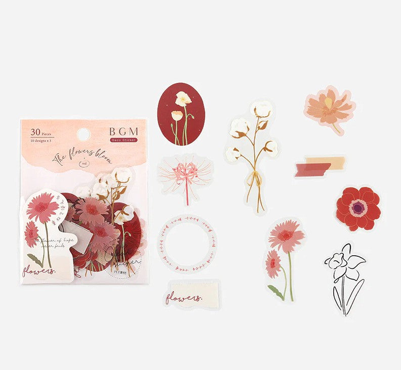 Red (Flowers Bloom Series) - Transparent Flake Stickers