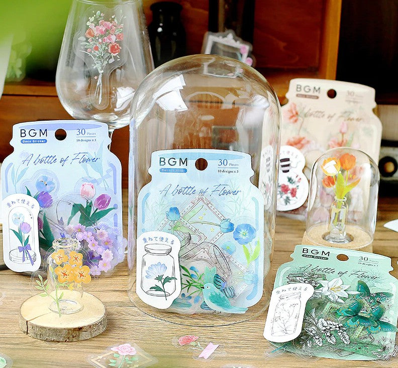 Light Blue (Bottle of Flower Series) - Clear Flake Stickers