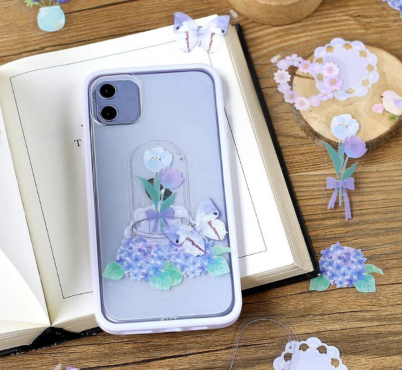 Light Blue (Bottle of Flower Series) - Clear Flake Stickers