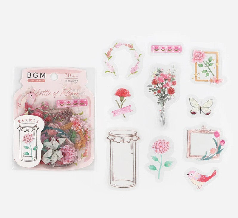 Pink (Bottle of Flower Series) - Clear Flake Stickers