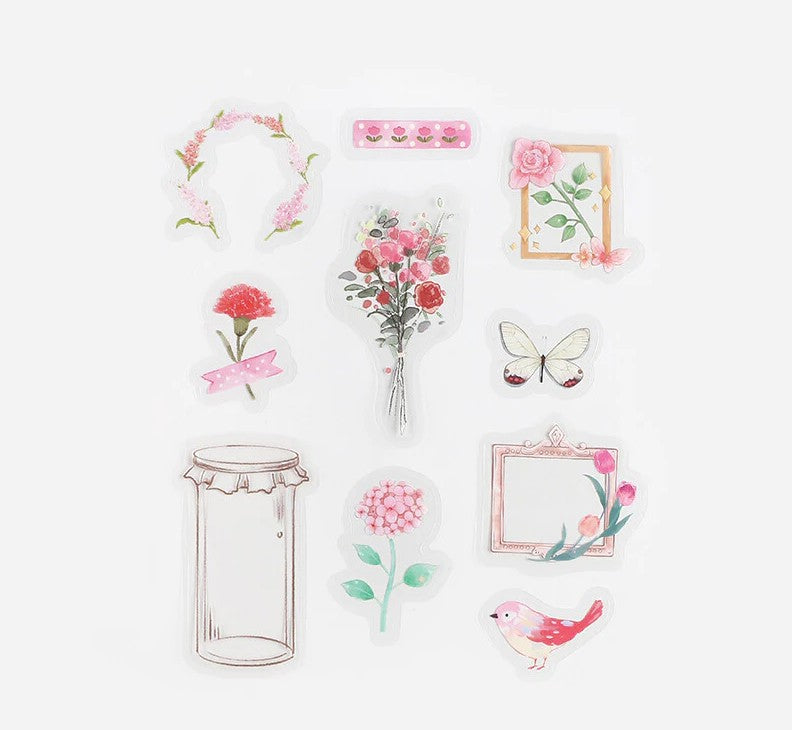 Pink (Bottle of Flower Series) - Clear Flake Stickers