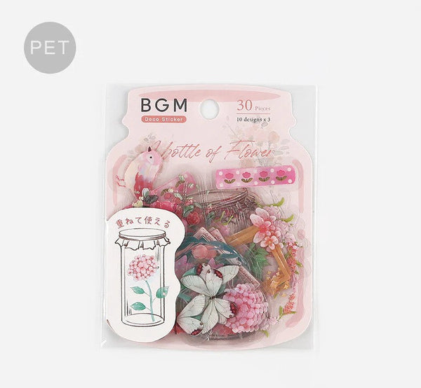 Pink (Bottle of Flower Series) - Clear Flake Stickers