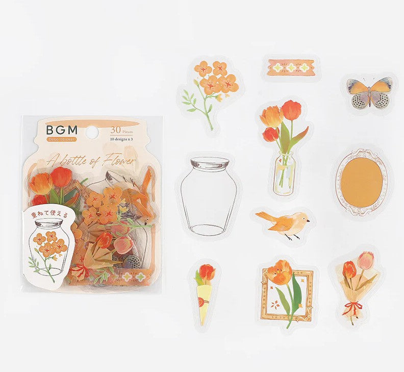 Orange (Bottle of Flower Series) - Clear Flake Stickers