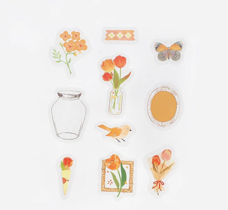 Orange (Bottle of Flower Series) - Clear Flake Stickers