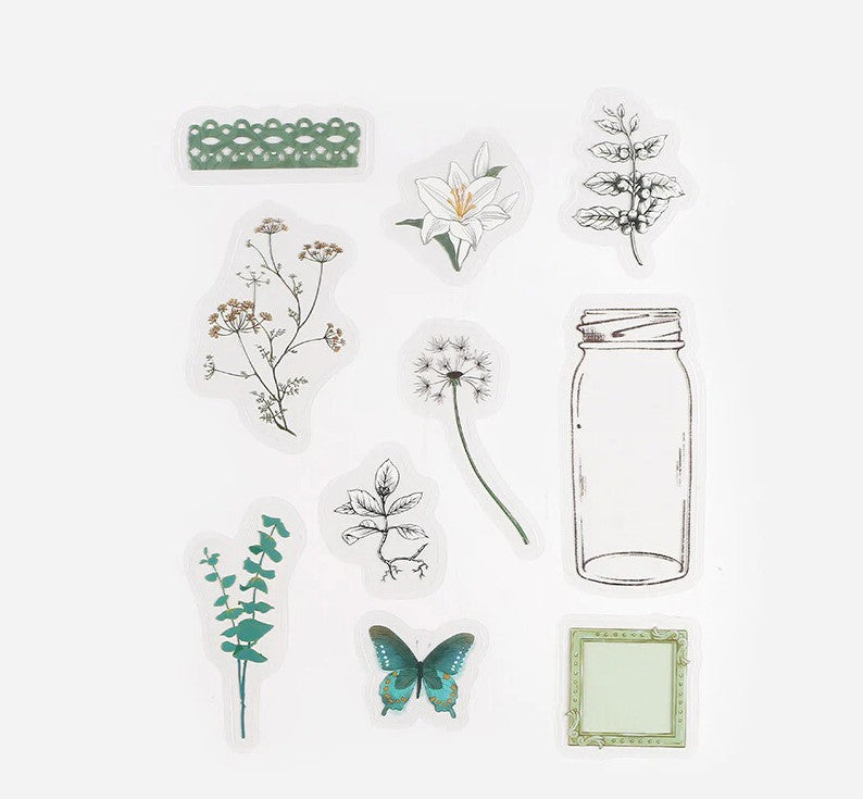 Deep Green (Bottle of Flower Series) - Clear Flake Stickers