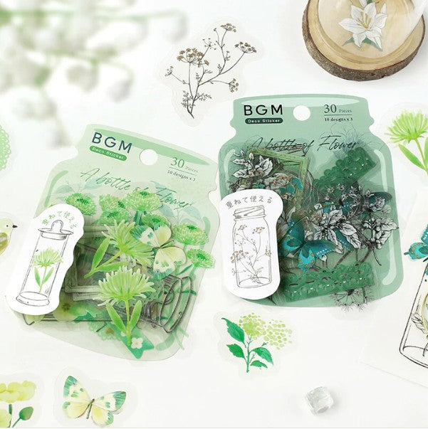 Deep Green (Bottle of Flower Series) - Clear Flake Stickers